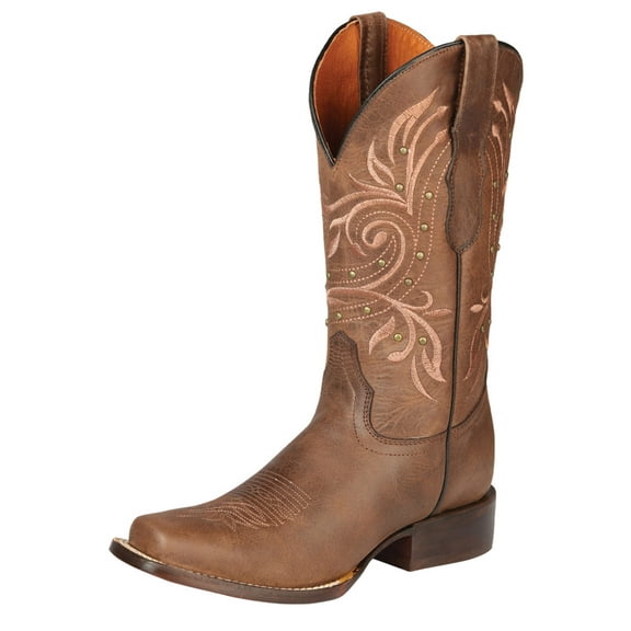 Women’s Genuine Leather Classic Western Rodeo Cowgirl Boots 'El General' Brown 44854