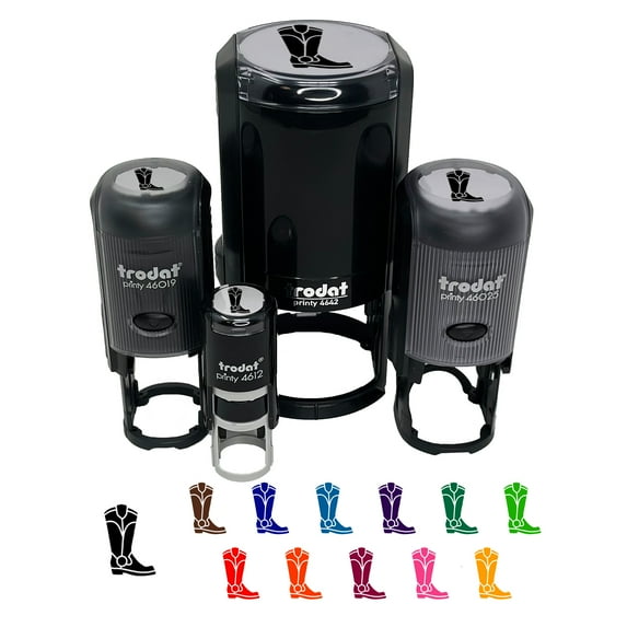Cowboy Boot Western Self-Inking Rubber Stamp Ink Stamper - Purple Ink - Small 3/4 Inch