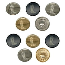 Cowboy Boot Western Set of 10 Metal 0.6" (15mm) Sewing Shank Round Buttons - Silver Color