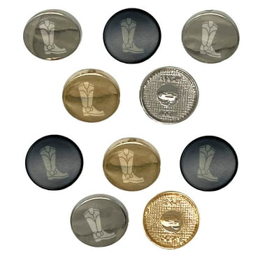 Cowboy Boot Western Set of 10 Metal 0.6" (15mm) Sewing Shank Round Buttons - Silver Color