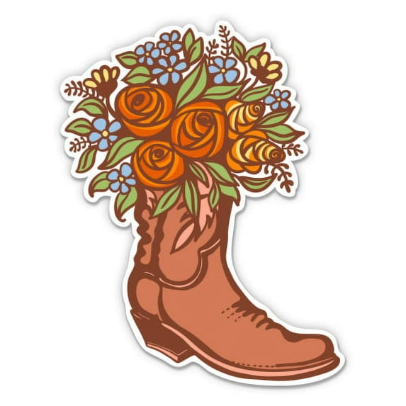 Cowboy Boot With Flowers Country Charm - 12" Vinyl Sticker Waterproof Decal