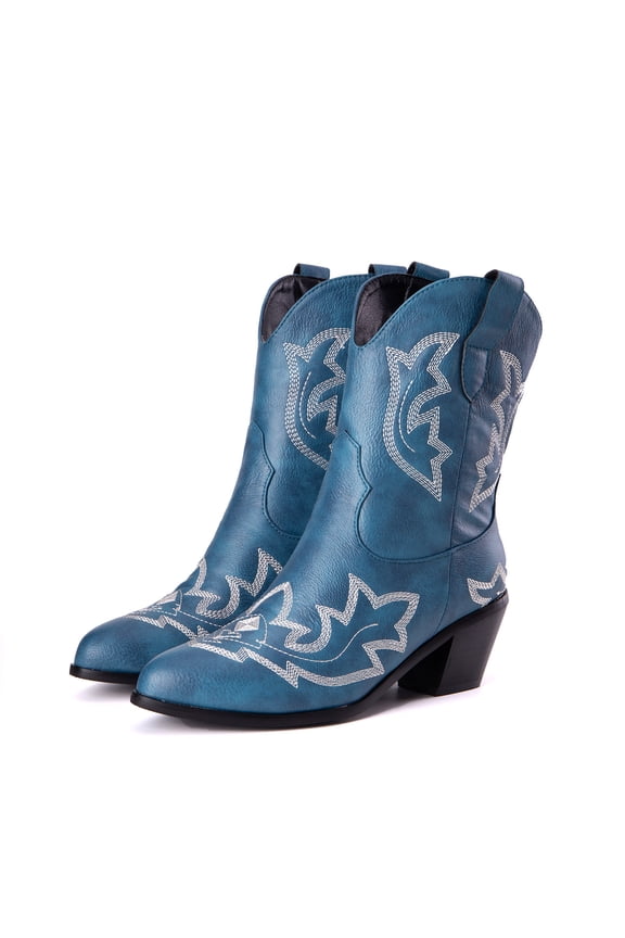 Cowboy Boot for Women Western Cowgirl Ankle Booties Wide Calf Winter Dress Slip on Country Shoes with Zipper