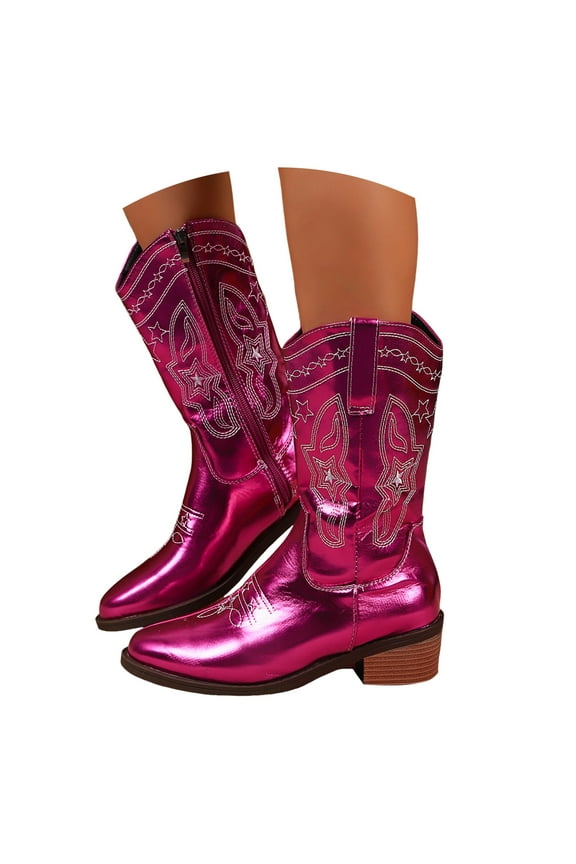 Cowboy Boot for Women Western Cowgirl Ankle Booties Wide Calf Winter Dress Slip on Country Shoes with Zipper