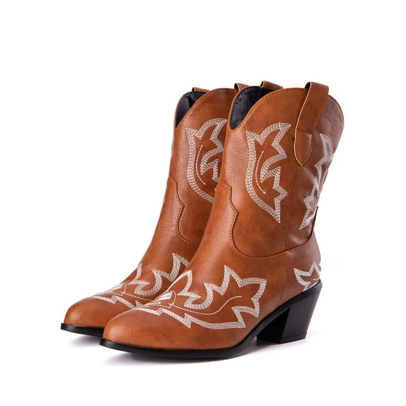 Cowboy Boot for Women Western Cowgirl Ankle Booties Wide Calf Winter Dress Slip on Country Shoes with Zipper
