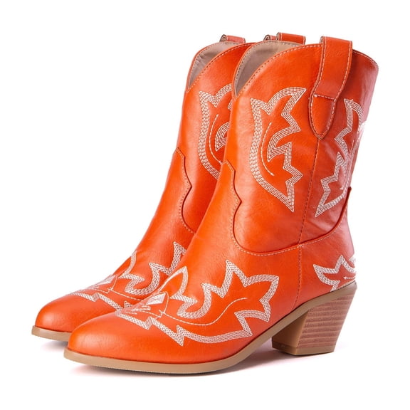 Cowboy Boot for Women Western Cowgirl Ankle Booties Wide Calf Winter Dress Slip on Country Shoes with Zipper