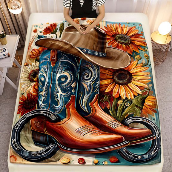 Cowboy Boots 2D Flannel Blanket - Soft, Warm & Lightweight for Sofa, Bed, Couch, Chair - Perfect for Bedroom, Living Room, Camp, Travel - Gift for Family & Friends