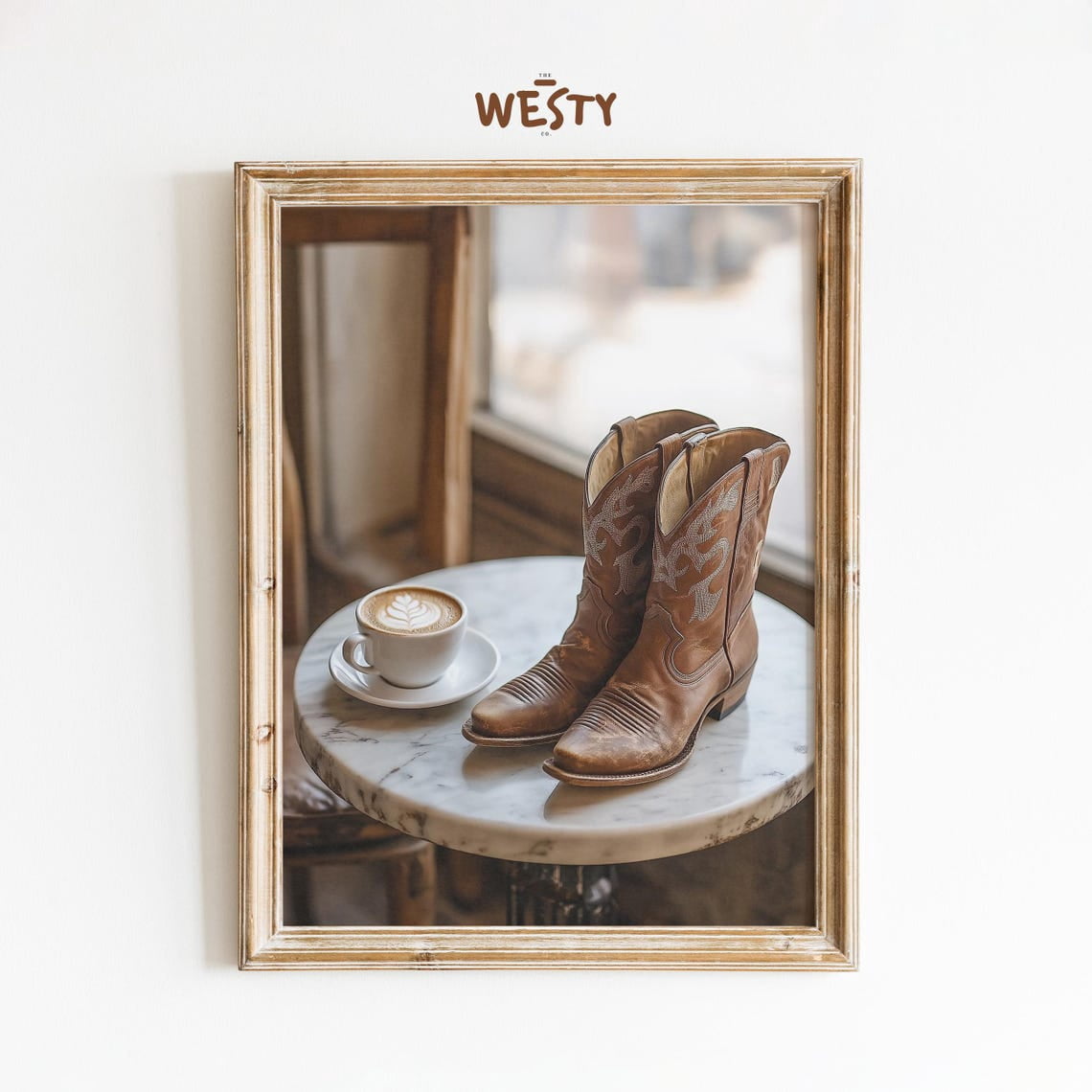 Rustic Boots Cowboy Boots And Coffee Wall Art Print, Cozy Vintage Western Cafe And ...