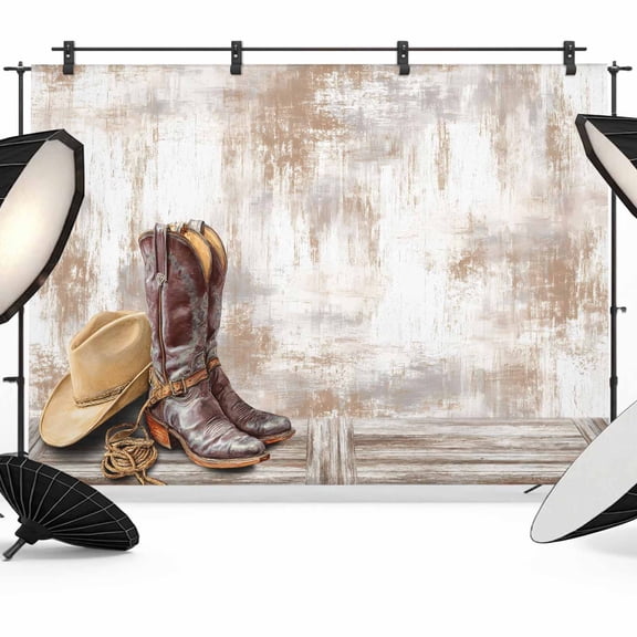 Cowboy Boots Backdrop for Photography, Western Cowboy Hat Ropes Boots Gradient Brown Photo Backdrop Portrait Background Party Banner Photo Backgrounds for Studio Booth Props, 7x5ft