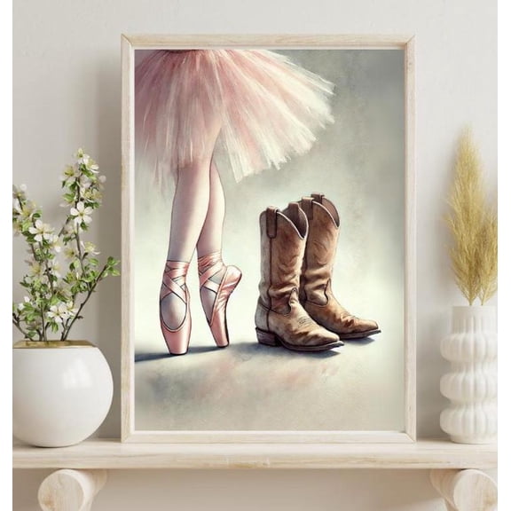 Cowboy Boots Ballerina Wall Art Print, Unframed Paper Poster 8x10in