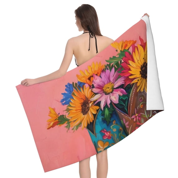 Cowboy Boots With Flowers Bath Towel, Highly Absorbent towels for bathroom Quick Drying Microfiber Bath Towels for Body, Soft Shower Towels for Sport, Yoga, SPA, Gym 27x55in