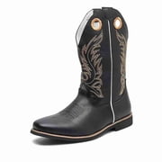 Cowboy Boots For Men - Embroidered Leather Tall Boots with Pull-On Design, Square Toe & Durable Sole Old West Style Boots