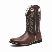 Cowboy Boots For Men - Embroidered Leather Tall Boots with Pull-On Design, Square Toe & Durable Sole Old West Style Boots