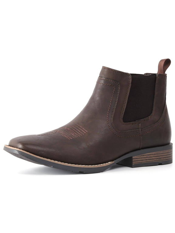 Cowboy Boots For Men Square Toe Ankle Boots Western Chelsea Boot Casual Dress Slip On Men Shoes