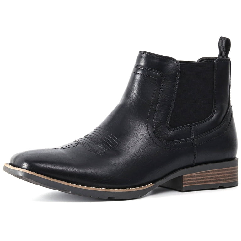 Men\'s Black Square Toe Chelsea Boots Western Ankle Boot Slip On Casual Boot Amazon.com | Julyrose Men main image 3