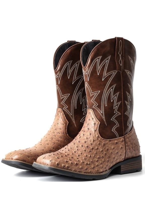 Cowboy Boots For Men Western Ostrich Wide Durable Fashionable Embroidered Pull On Slip Resistant Assorted Colors Boots
