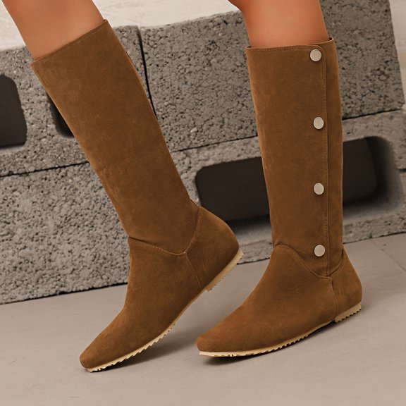Cowboy Boots For Women Heeled Suede Mid Calf Boots Fashion Toe Western Boots