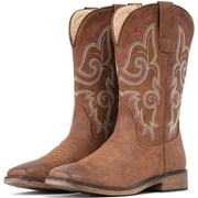 IXV Cowboy Boots For Women Square Toe Western Boots Mid Calf Cowgirl Boots Pull On Cowboy Boots