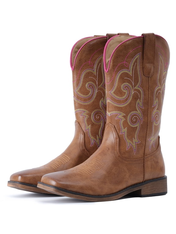 Cowboy Boots For Women Square Toe Western Boots Mid Calf Cowgirl Boots Pull On Cowboy Boots