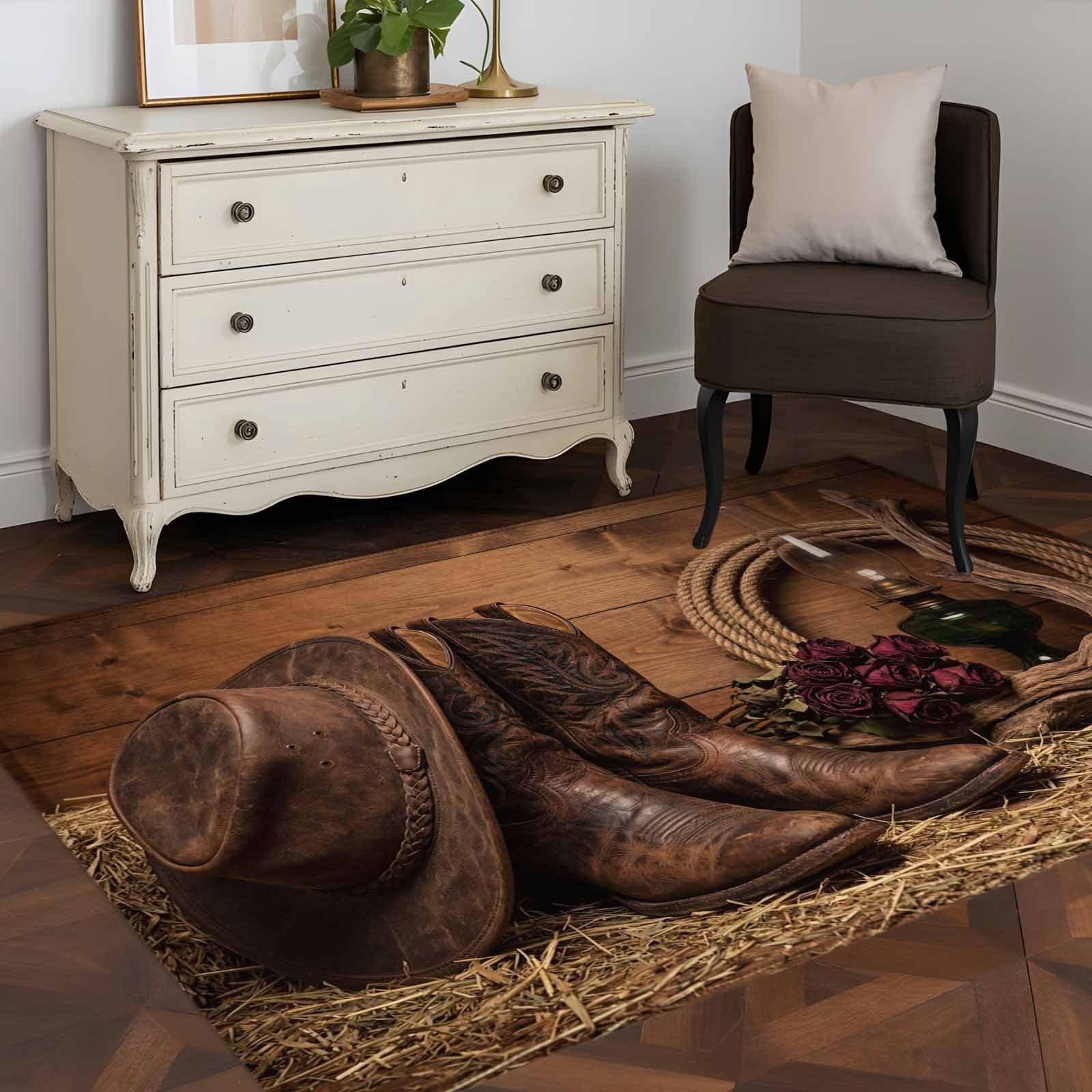 Cowboy Boots Hats 4x6 Rug for Dining Table for 4 People Under Table ...