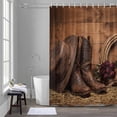 thumbnail image 1 of Cowboy Boots Hats Shower Curtain for Bathroom Decor, Red Rose Retro Farmhouses Wood Western Waterproof Fabric Shower Curtain, 72"x84" Set with 12 Hooks, 1 of 9