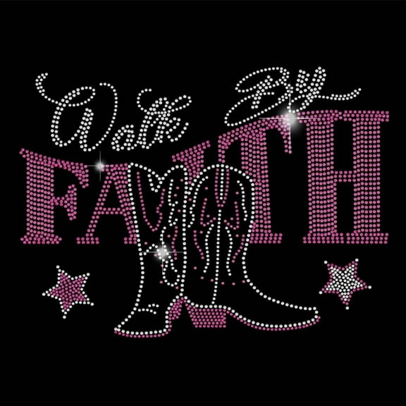 Cowboy Boots Iron on Rhinestones Transfer Walk by Faith Heat Transfer Hot Fix Stickers Festival Decor