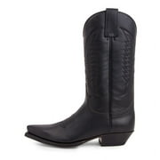 Cowboy Boots Men Boots Pointed Toe Vintage Square Toe Chunky Block Heel Pointed Mid-Calf Leather Western Boots