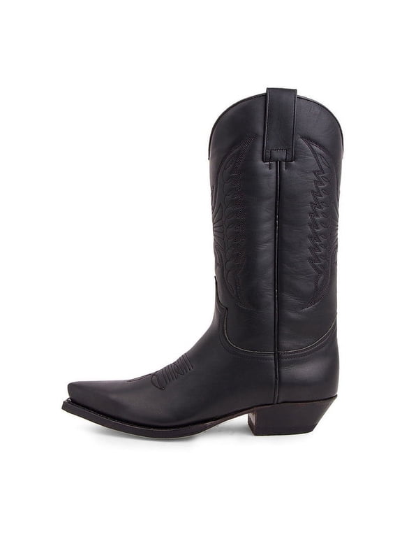 Cowboy Boots Men Boots Pointed Toe Vintage Square Toe Chunky Block Heel Pointed Mid-Calf Leather Western Boots
