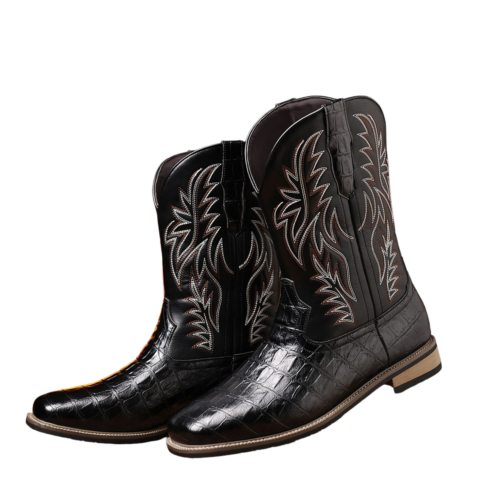 Men's Classic Cowboy Boots – Embroidered Western Ankle Boots With Slip-Resistant Sole