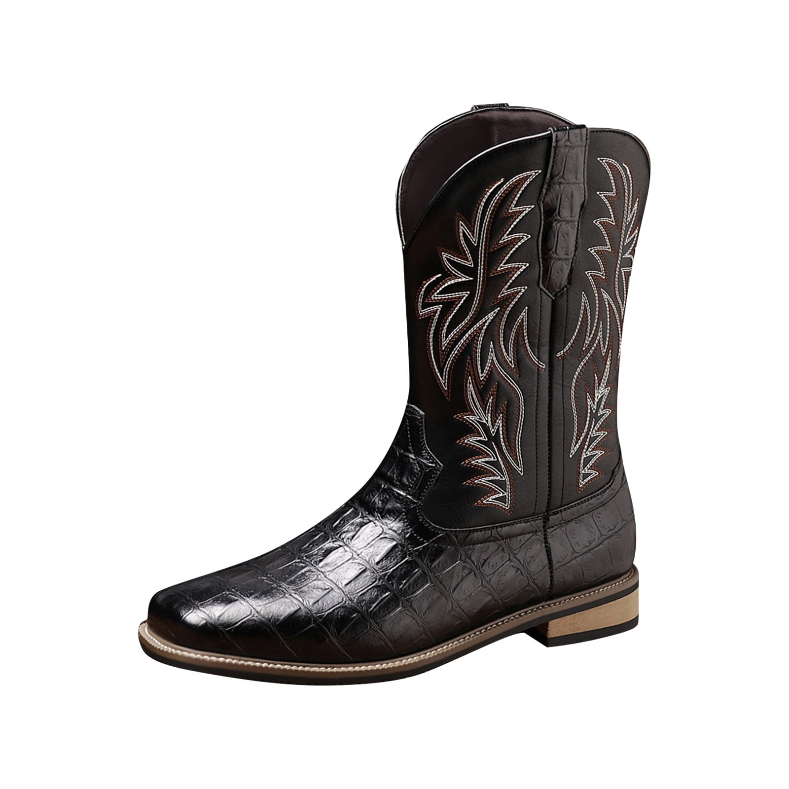 SUREWAY Men's Square Toe Western Work Boots – Pull-On Leather Wellington Slip-Resistant Soft Toe