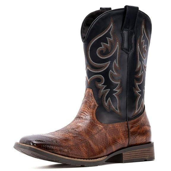 Cowboy Boots Men Square Toe Western Boots Durable Classic Embroidered boot Pull On Slip Resistant Boot