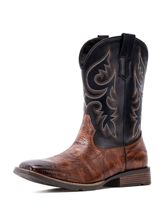 Cowboy Boots Men Square Toe Western Boots Durable Classic Embroidered boot Pull On Slip Resistant Boot