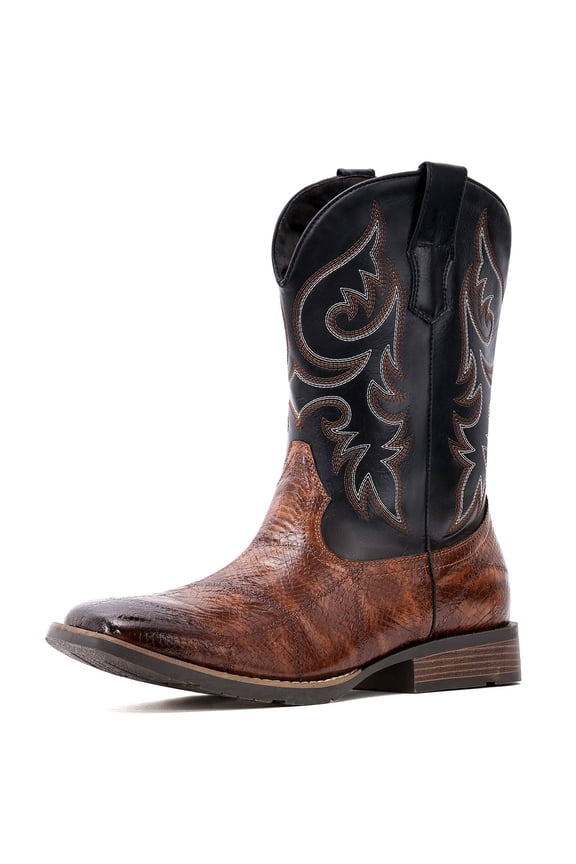 Cowboy Boots Men Square Toe Western Boots Durable Classic Embroidered boot Pull On Slip Resistant Boot