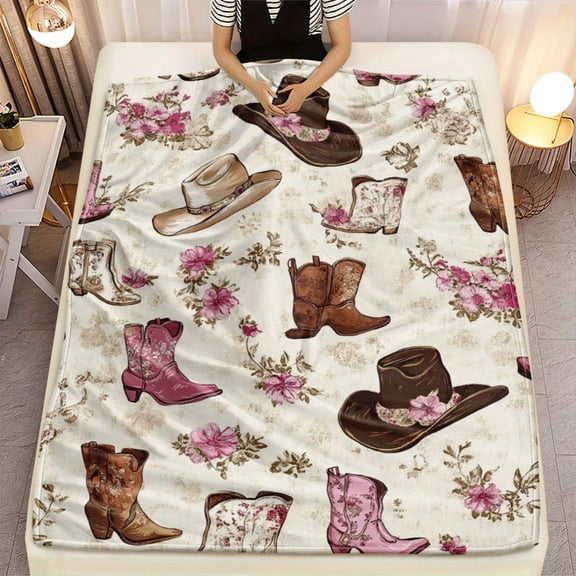 Cowboy Boots Print Flannel Blanket - Soft Lightweight Throw for Bed, Sofa, Travel, Camping, Office & Chair