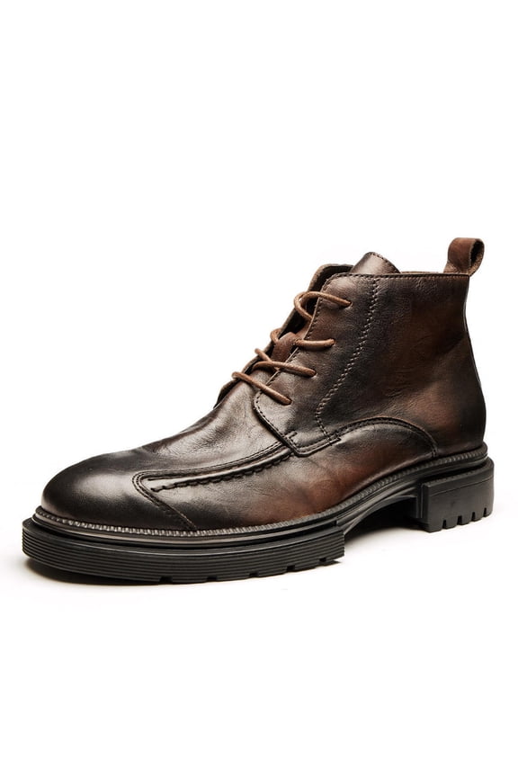 Cowboy Boots Slip Chunky Heel Resistant Leather Country Work Boot Classic Breathable Lace-Up High-top Zip Western Boots