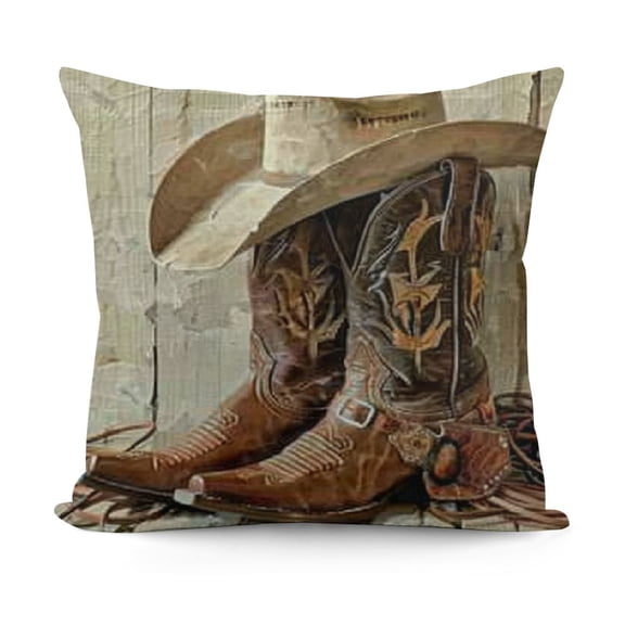 Cowboy Boots Throw Pillow Cover Farm House Grey Wooden Decorative Pillow Case DecorPillowcase for Home