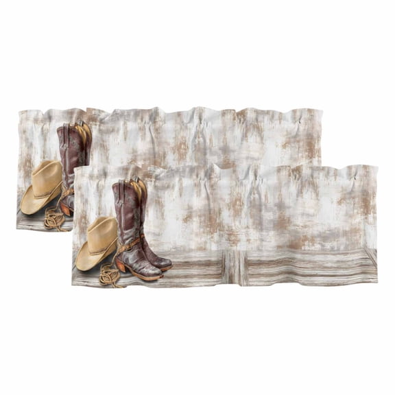Cowboy Boots Valances for Windows 2 Panels Western Cowboy Hat Ropes Boots Gradient Brown Rod Pocket Kitchen Curtain Valance Small Window Treatment for Living Room Bathroom Bedroom 42x18 Inch