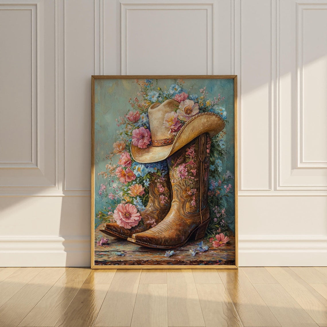 Cowboy Boots Wall Art Print, Western Floral Decor - Walmart.com