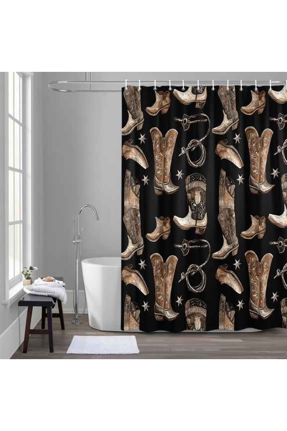 Cowboy Boots Watercolor Style 72x96 Inches Waterproof Shower Curtain, Vintage Western Desert Bath Curtain Set with 12 Hooks Washable Shower Curtains for Bathroom Bathtub Decor