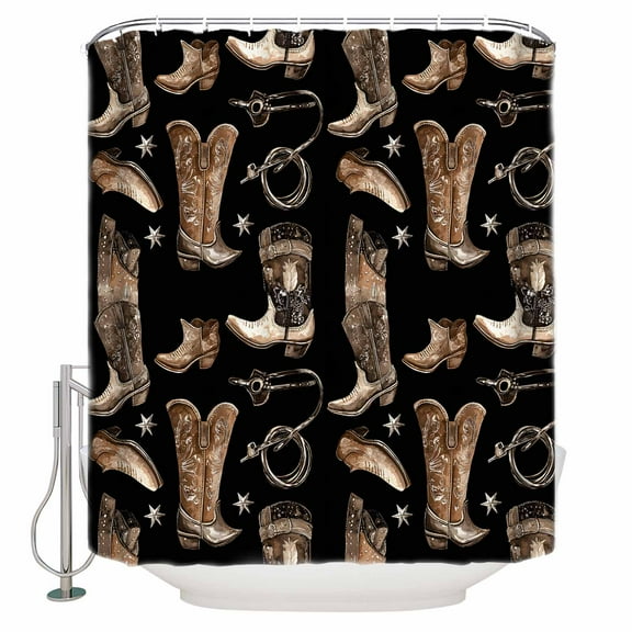 Cowboy Boots Watercolor Style Shower Curtain, 48" x 72", Vintage Western Desert Waterproof Bathroom Curtain Washable Shower Curtain Set with 12 Hooks