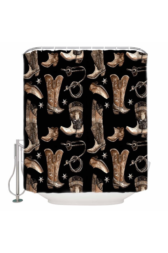 Cowboy Boots Watercolor Style Shower Curtain, 60" x 72", Vintage Western Desert Waterproof Bathroom Curtain Washable Shower Curtain Set with 12 Hooks