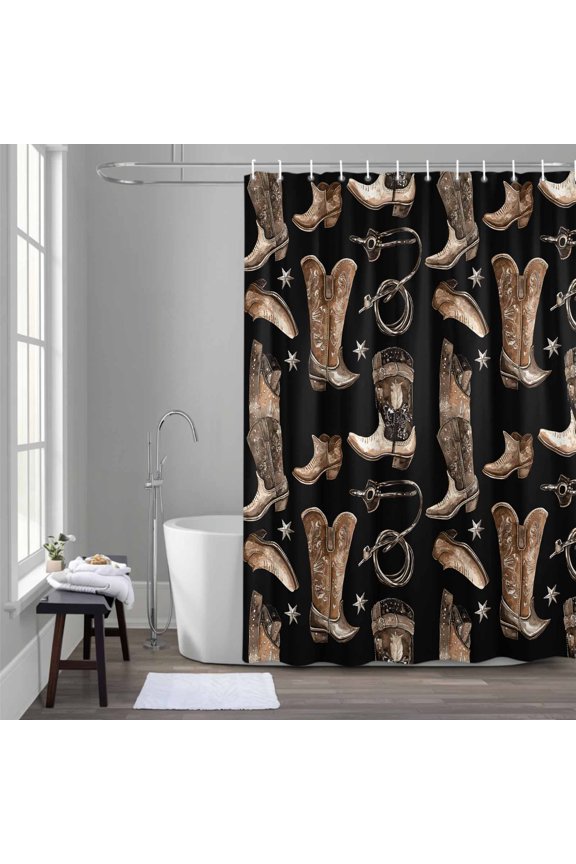 Cowboy Boots Watercolor Style Shower Curtain for Bathroom Decor, Vintage Western Desert Waterproof Fabric Shower Curtain, 36"x72" Set with 12 Hooks