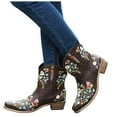 thumbnail image 1 of Cowboy Boots for Women 2025 Winter Fall Retro Flower Embroidered Leather Pointed Toe Wide Mid Calf Cowgirl Boots Boho Vintage Short Dress Ankle Booties, 1 of 5