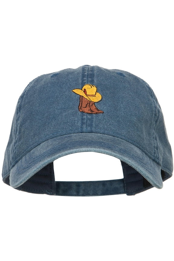 Cowboy Boots and Hat Embroidered Washed Cap - Navy OSFM