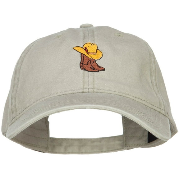 Cowboy Boots and Hat Embroidered Washed Cap - Stone OSFM