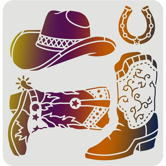 Cowboy Boots and Hat Stencil 11.8x11.8inch Reusable Cowboy Stencils Western Cowboy Stencils DIY