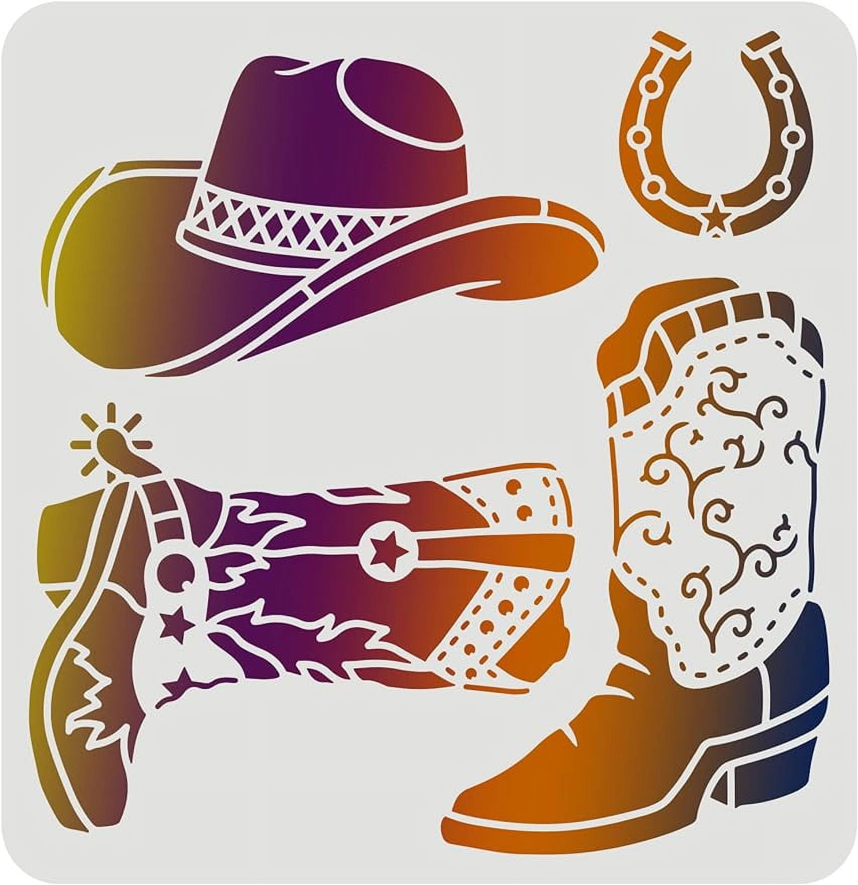 Cowboy Boots and Hat Stencil 11.8x11.8inch Reusable Cowboy Stencils