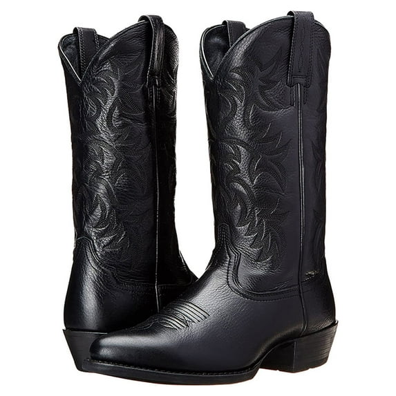 Cowboy Boots for Men Comfortable Mid Calf Boot Embroidered Cowboy Shoes Black 7.5