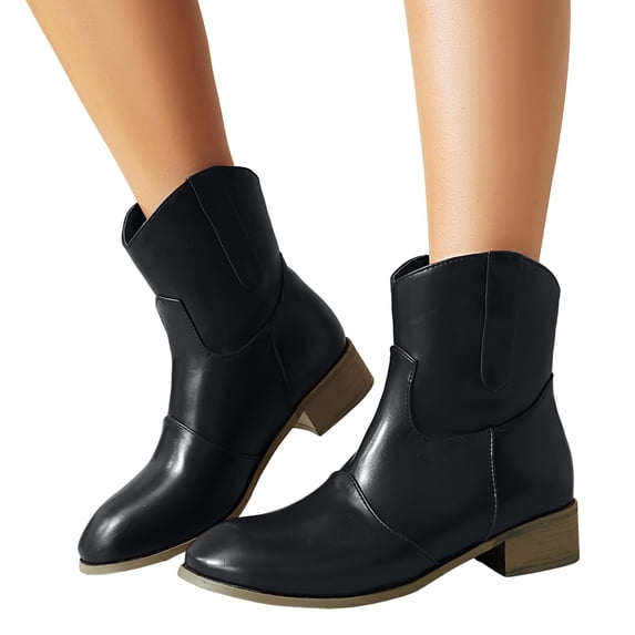 Cowboy Boots for Women 2025 Short Wide Mid Calf Cowgirl Boots Vintage Fashion Leather Pointed Toe Slip on Dress Cow Boy Ankle Booties