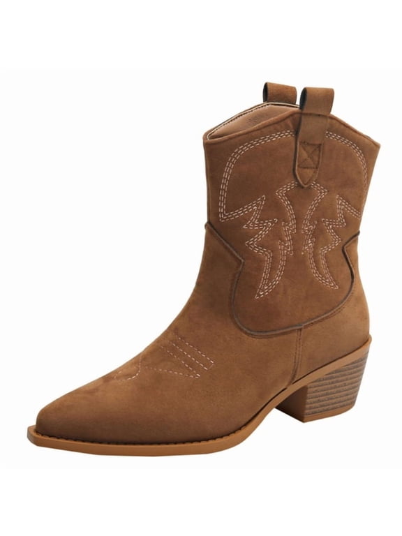 Cowboy Boots for Women Ankle Cowgirl Booties Wide Mid Calf Pointed Toe Western Boots Short Chunky Classic Booties