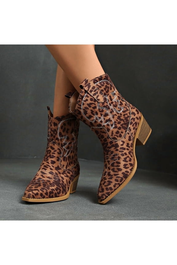 Cowboy Boots for Women Ankle Cowgirl Booties Wide Mid Calf Pointed Toe Western Boots Short Chunky Classic Booties